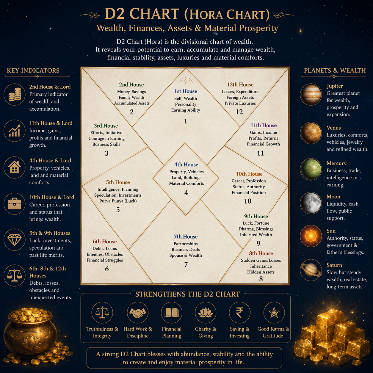 Vedic Astrology: The D2 Chart (Hora Chart) and Its Significance Wealth, Prosperity & Material Life Blueprint.